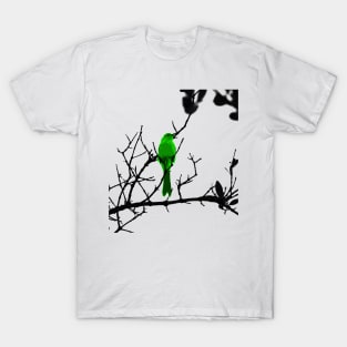 Green bird on a black tree T-Shirt